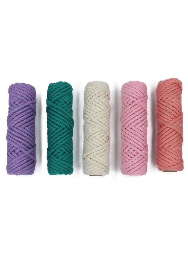 CROCHETA خيوط كروشيه ثلاثية الطبقات ملتوية للمكرمية، 20 متر لكل لون، خيط قطني 4 مم للمكرمية DIYMacrame Combo (خوخي - أخضر بحري - وردي فاتح - أبيض كريمي - بنفسجي - 5). - Image 2